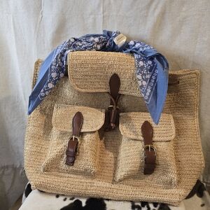 Sezane Jules Backpack with Blue Scarf Accent